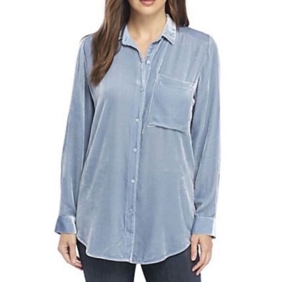 Eileen Fisher Classic Collar Velvet Shirt Blue - Picture 1 of 12